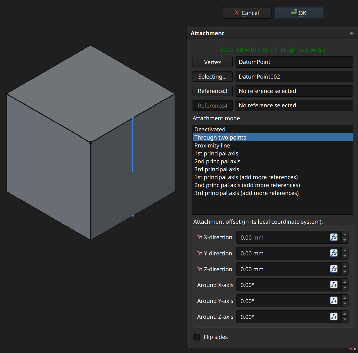 FreeCAD Part Design workbench datum line example